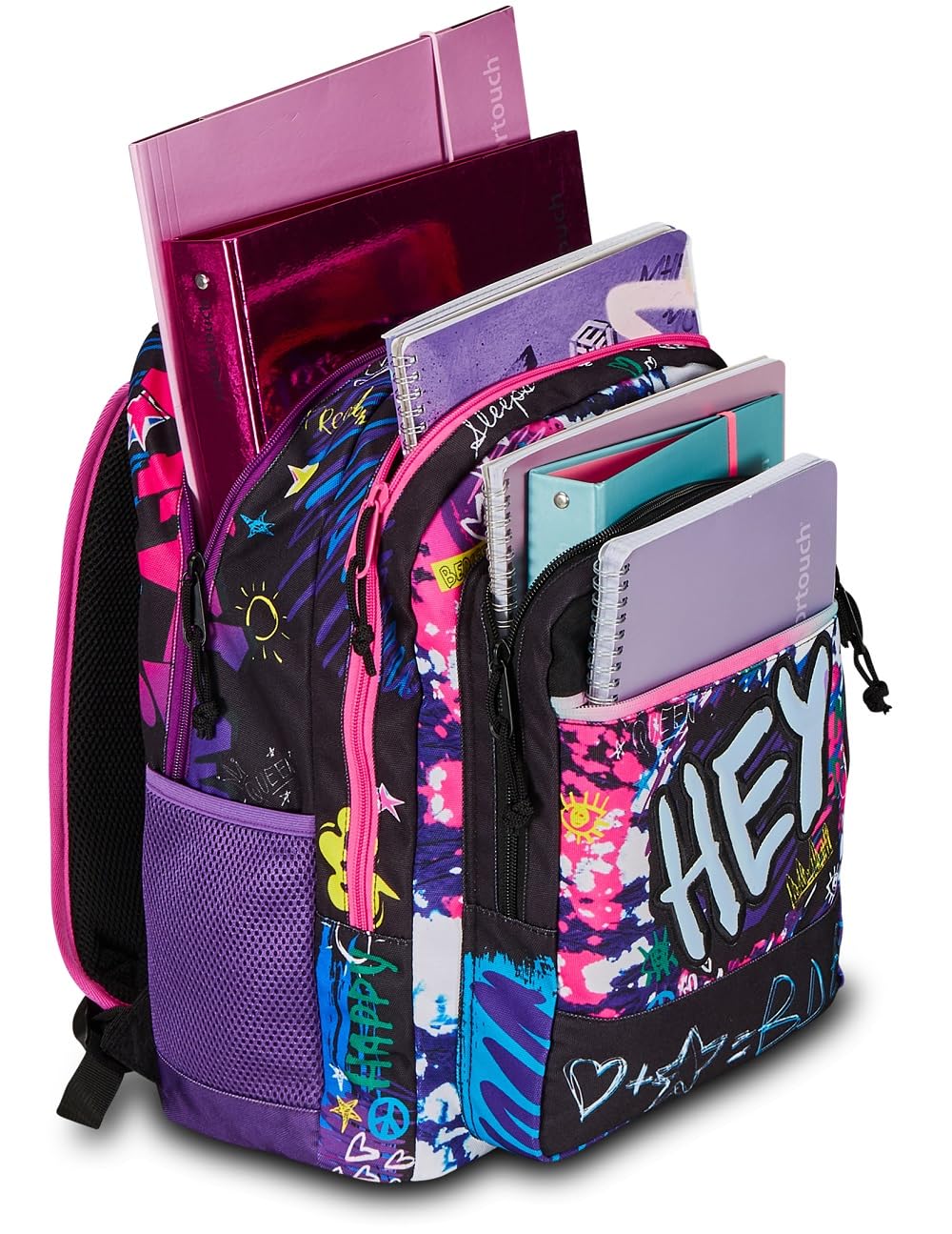 Mitama Zaino Triplo Scomparto Flower Fashion con Tasca frontale, Viola e Nero, Scuola Elementare e Tempo Libero, Bambina Ragazza