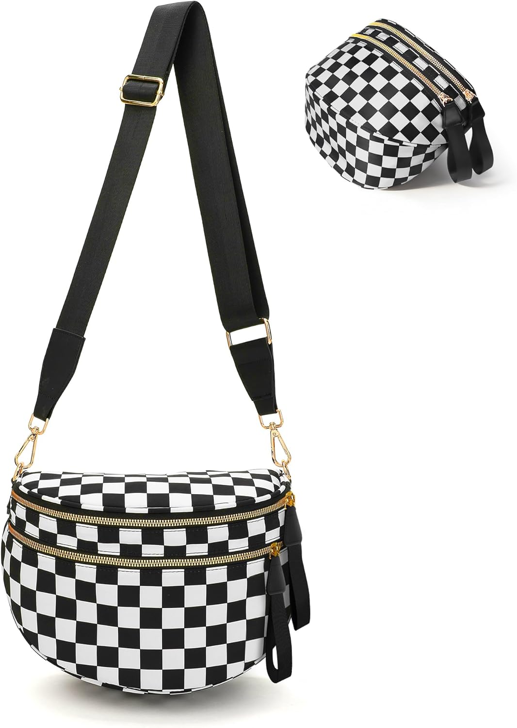 Checkered Crossbody Bum Bags for Women, Spacious Nylon Bum Bag witn Adjustable Shoulder Strap