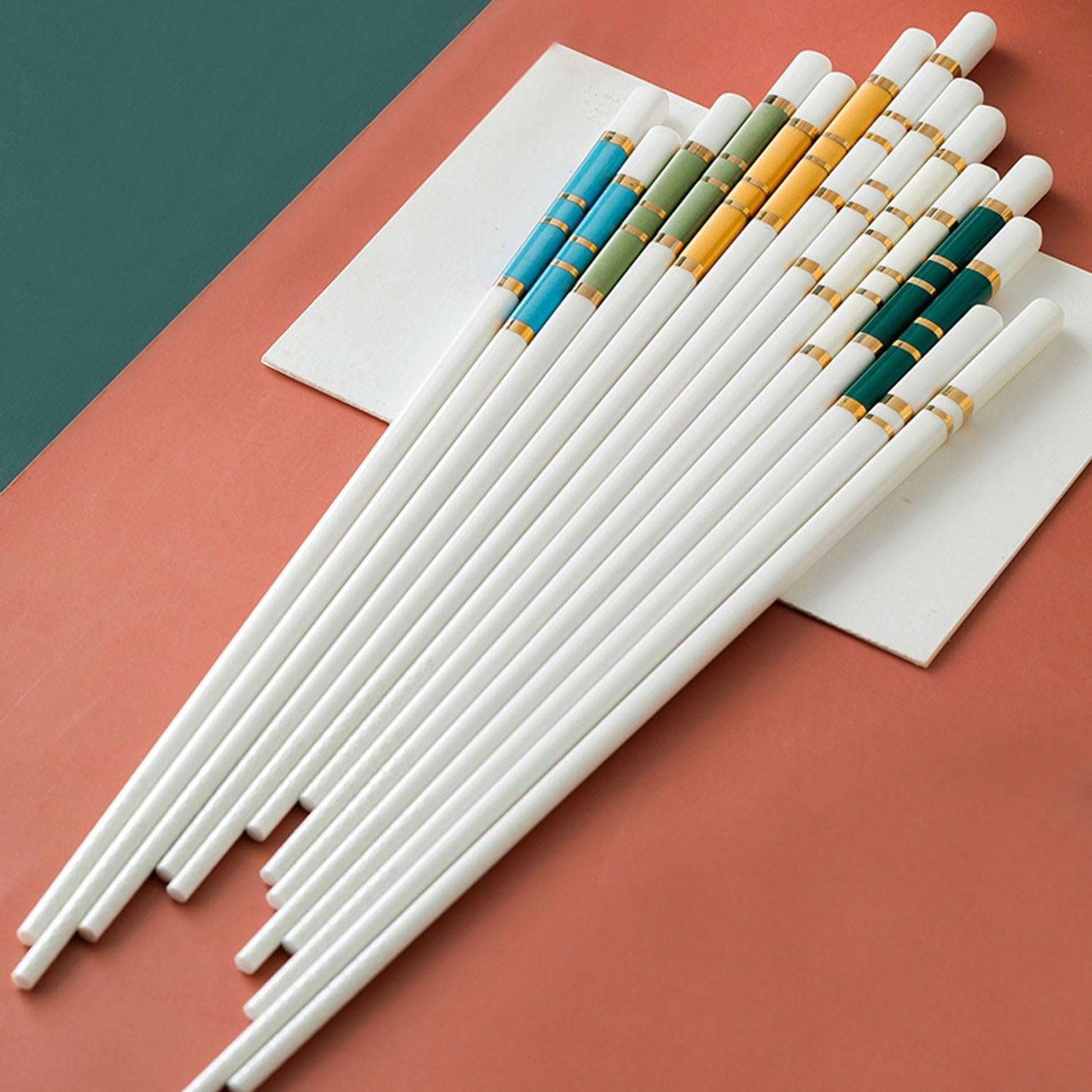 Baguettes réutilisables en métal, Baguettes en céramique antidérapantes, Coffret Cadeau en Porcelaine(C 10 Paires)