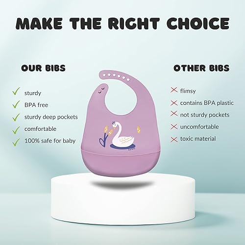 Miniatura 4 de Baberos de silicona para bebés con recogedor de alimentos (juego de 3) Plástico libre de BPA, babero duradero y ajustable Baberos de silicona para