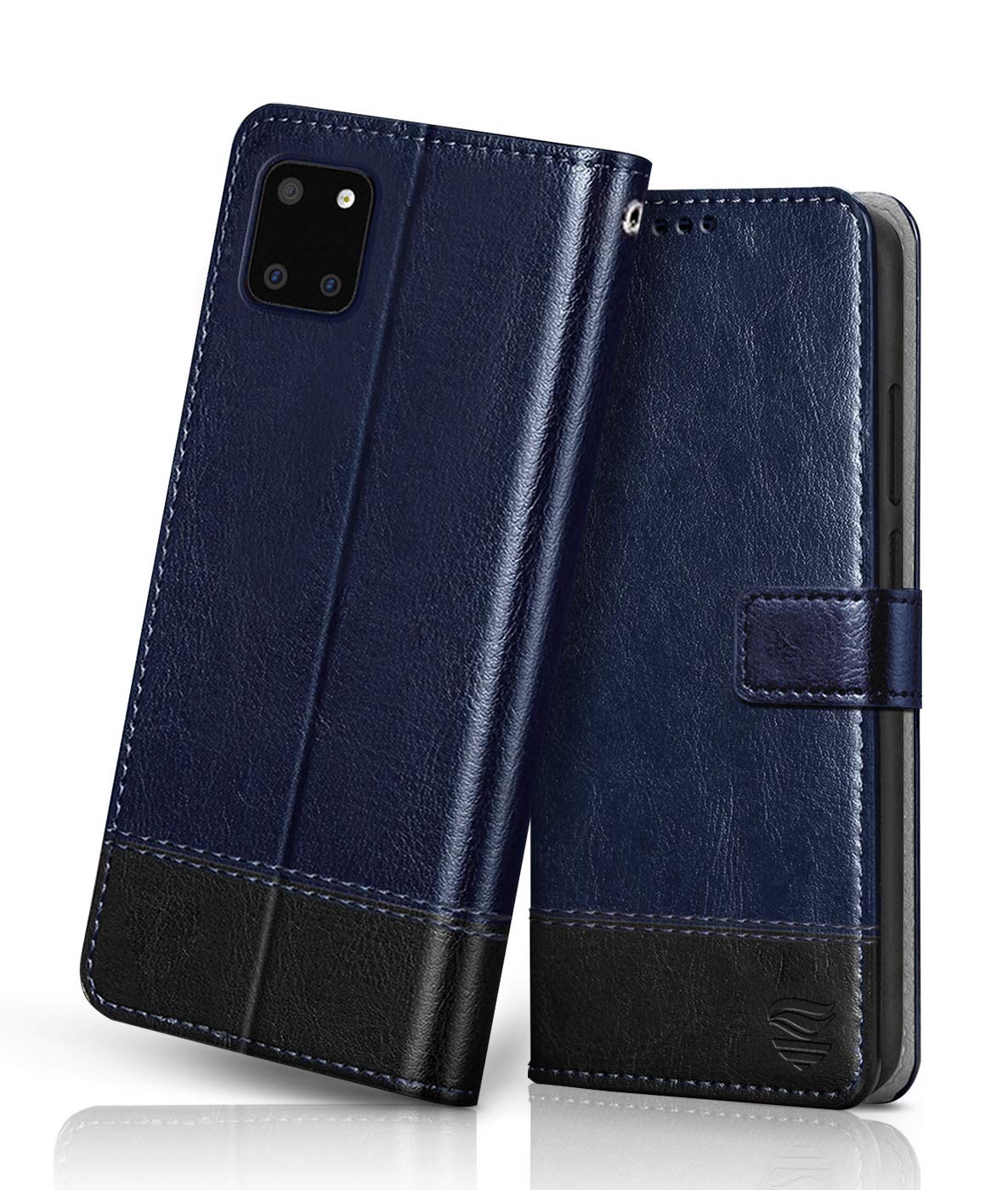 FLIPPED Vegan Leather Flip Case Back Cover for Samsung Galaxy Note 10 Lite (Flexible, Shock Proof | Hand Stitched Leather Finish | Card Pockets Wallet & Stand | Blue with Black)