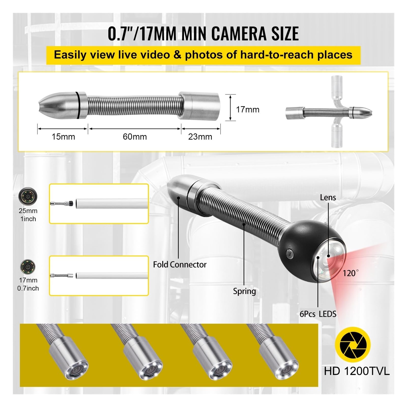 Boroscopio, Cámara de alcantarillado inspección tuberías con Pantalla 4,3" endoscopio Industrial Impermeable DVR(20M Cable)
