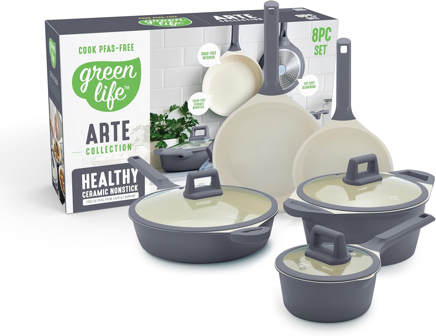 GreenLife Conjunto de 8 peças de panelas antiaderentes de ce... - imagem principal do produto