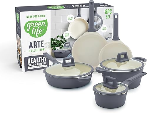 GreenLife Juego de utensilios de cocina antiadherentes de cerámica de 8 piezas, apto para inducción, no tóxico, sin PFAS, apto para lavavajillas,