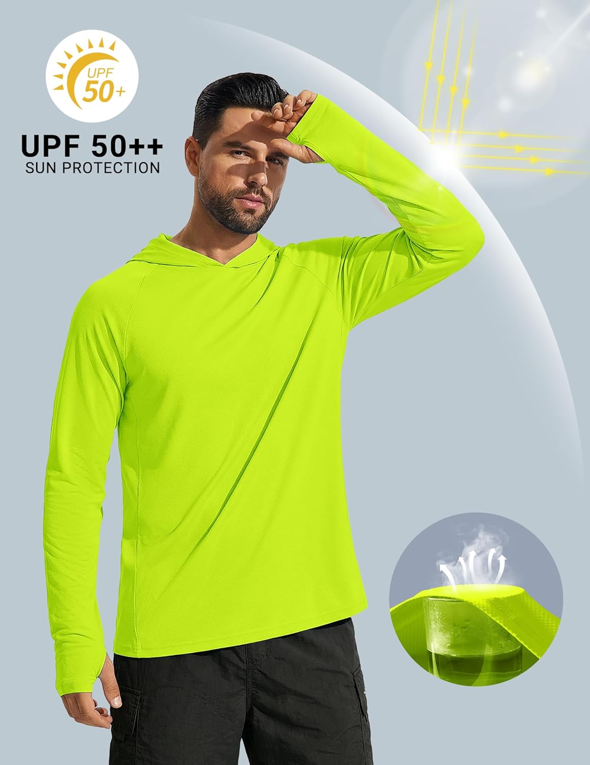COOFANDY Mens UPF 50+ Hoodie Shirts Long Sleeve Rash Guard Sun Protection Fishing Shirts Lightweight Quick Dry Hoodies - Image 4