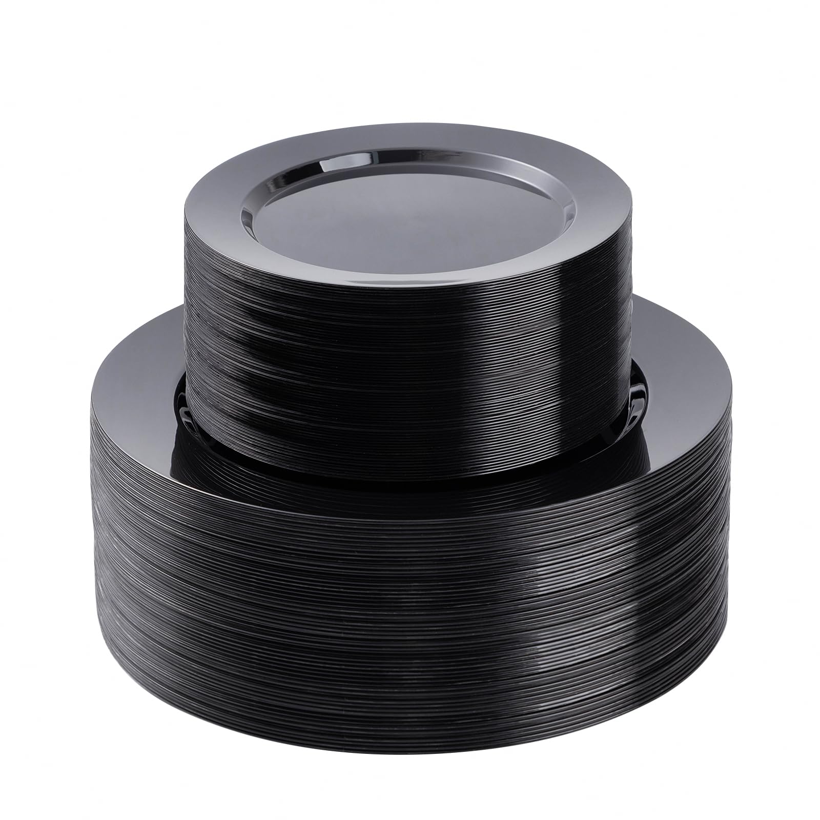 BESTSTAR 100PCS Black Plastic Plates Set, 50 10.25 inch Dinner Plates and 50 7.5 inch Dessert Plates, Premium Disposable Plates for Party, Wedding