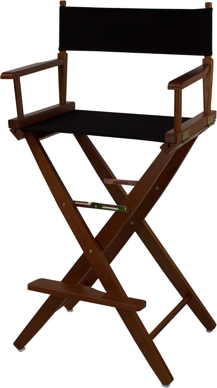 American Trails Extra-Wide Premium Directors Chair 30" H Bar Height Mission Oak Frame Black Canvas