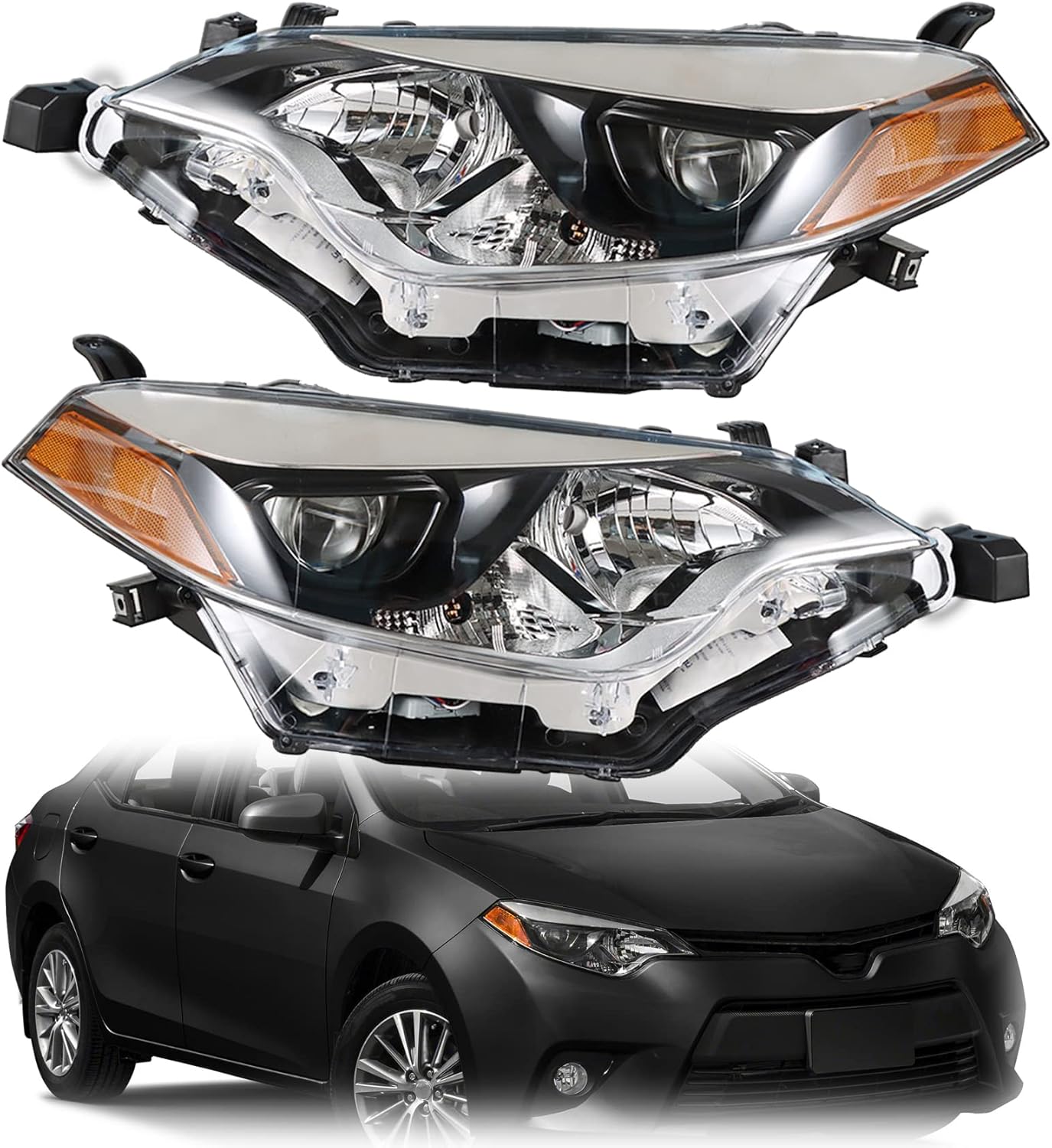 8111002E60 8115002E60 Driver Passenger Halogen Headlamps Left & Right Side Headlight Assembly Replacement for 2014 2015 2016 Corolla Headlight Pair