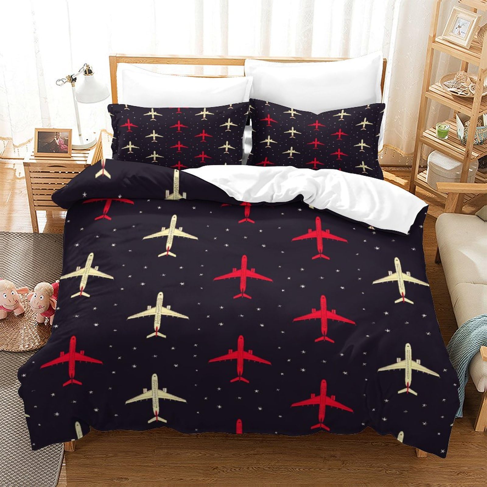 P1s9u7w5y Aircraft-5 Modern Aircraft 3D Printed 3Pcs Duvet Cover Set Microfiber Aviation Bedding Set Double（200X200cm）