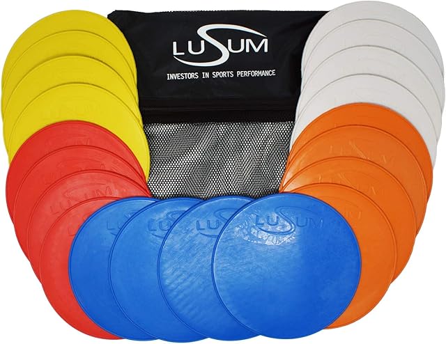 Lusum Set of 20 Full Sized Pro Non Slip Flat Rubber Round Sports Marker Discs