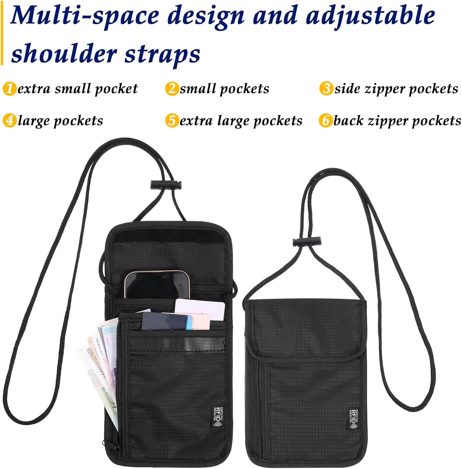 RFID Blocking Holder Travel Neck Wallet Neck Pouch Family Passport Holder Organizer Case Security Lightweight Passport Travel Wallet for Women Men - Image 3