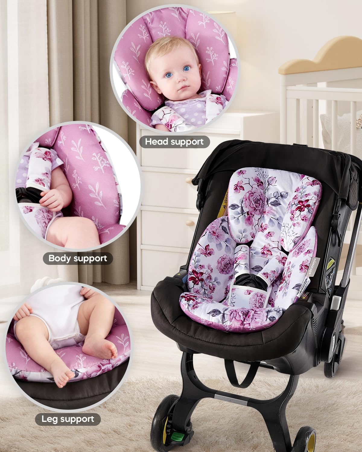 Infant Car Seat Insert for Newborn，Preemie Newborn Infant Insert, Newborn Car Seat Insert Head Body Support for Stroller, Baby Swing, Rocker, Bouncer, Bassinet, 2-in-1 Reversible