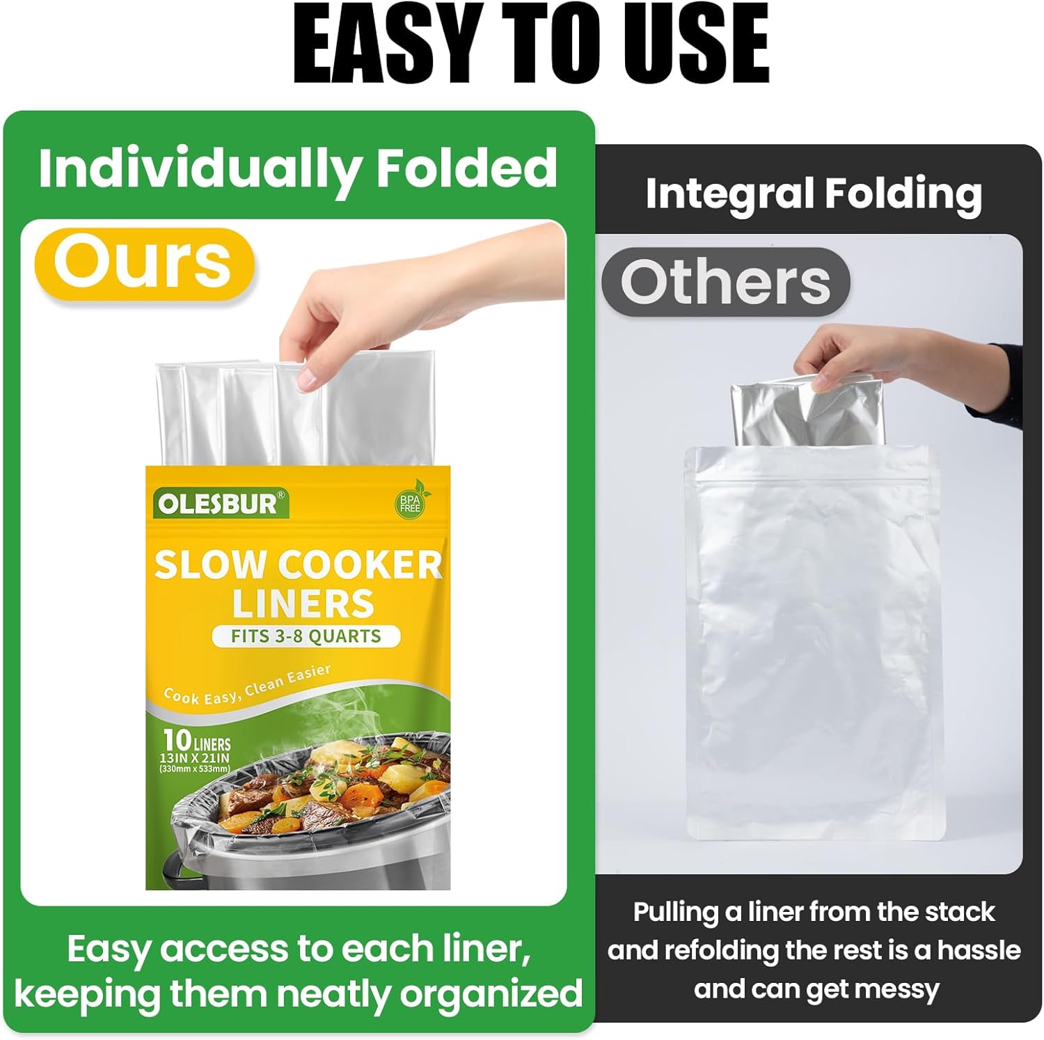 Slow Cooker Liners, 13"x21", 10 Count, Fits 3-8 Quarts, Disposable Pot Liners Compatible with Crockpot, Oval Large Size, BPA-Free Cooking Bags, Kitchen Accessories, Cook with Ease image 5 of 8 B0F3XJ5MV2