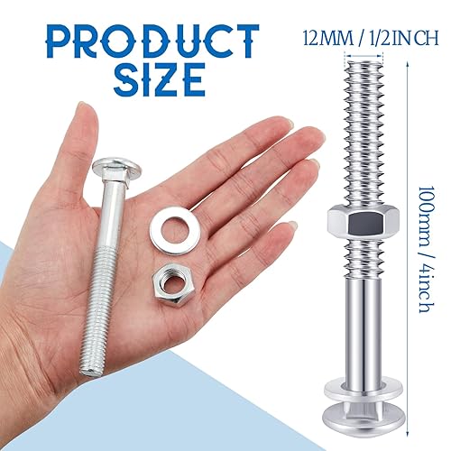 Miniatura 50 de Zonon Juego de 12 pernos de carro galvanizados de 3/8 x 6 pulgadas, color negro, incluye arandelas resistentes a la corrosión y tuercas