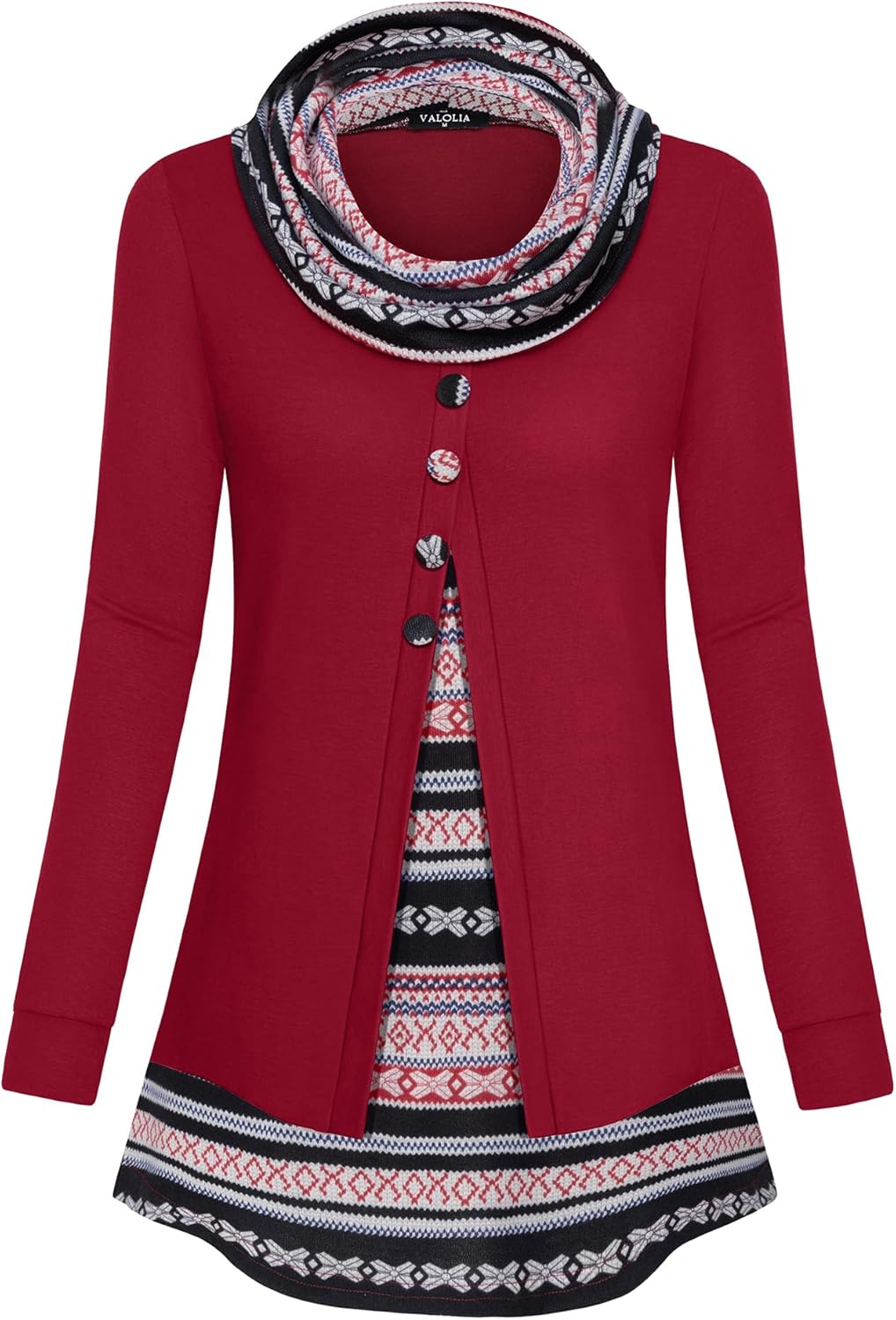 VALOLIA Womens Cowl Neck Long Sleeve Tunic Tops Button Casual Loose Shirts