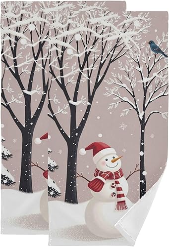 Miniatura 29 de Pfrewn Juego de 2 toallas de mano con diseño de muñeco de nieve de invierno, conos de pino de copo de nieve, color azul, toalla de baño de Navidad