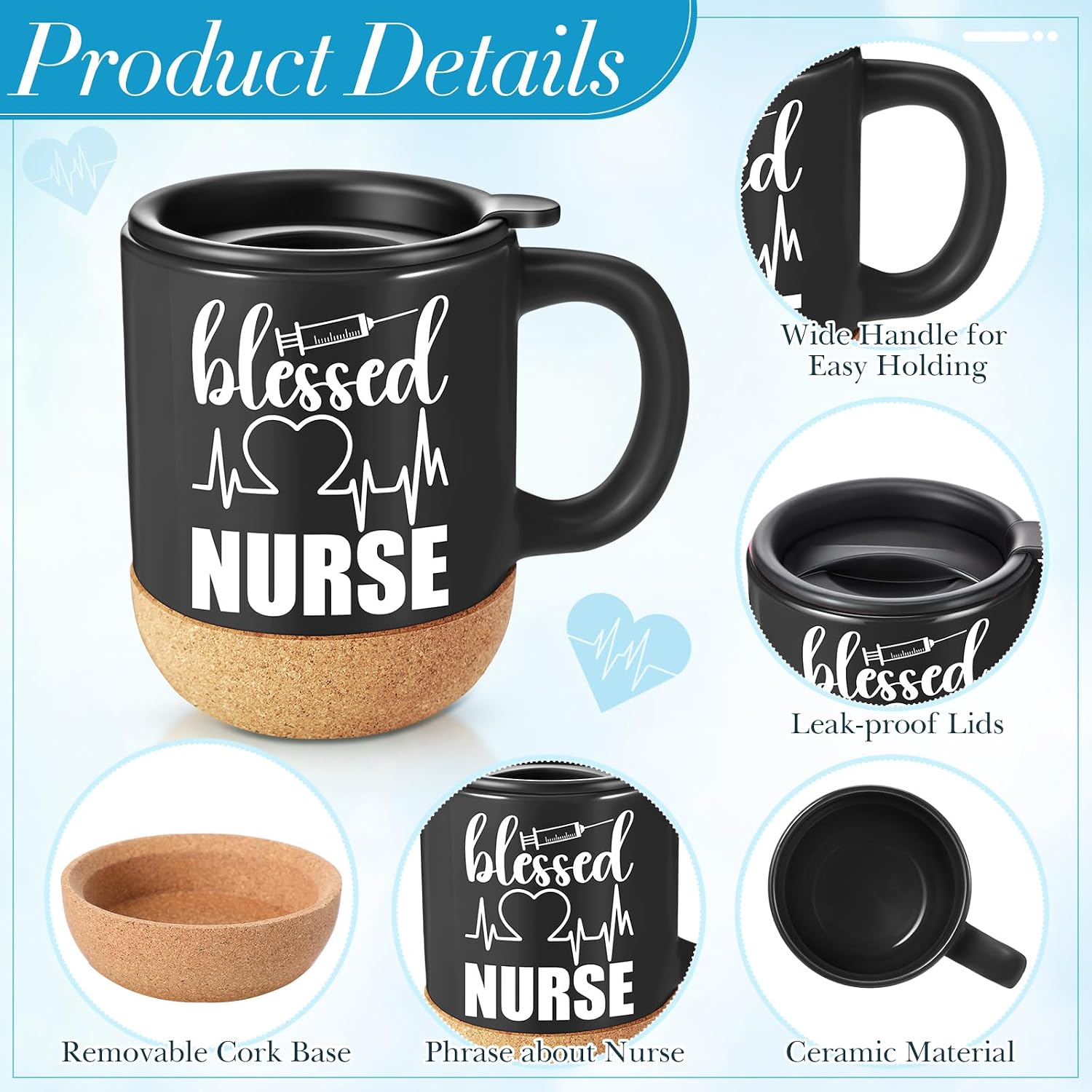 teenyyou 10 pcs cna week gifts bulk nurse appreciation gifts for women 12 oz coffee mugs inspirational ceramic cup with lid and cork base for medical assistant doctor(vibrant color,cute style) vibrant color cute style