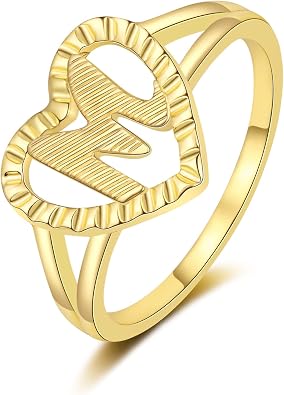 Gold Initial Ring for Women Non Tarnish Vintage Initial Heart Ring
