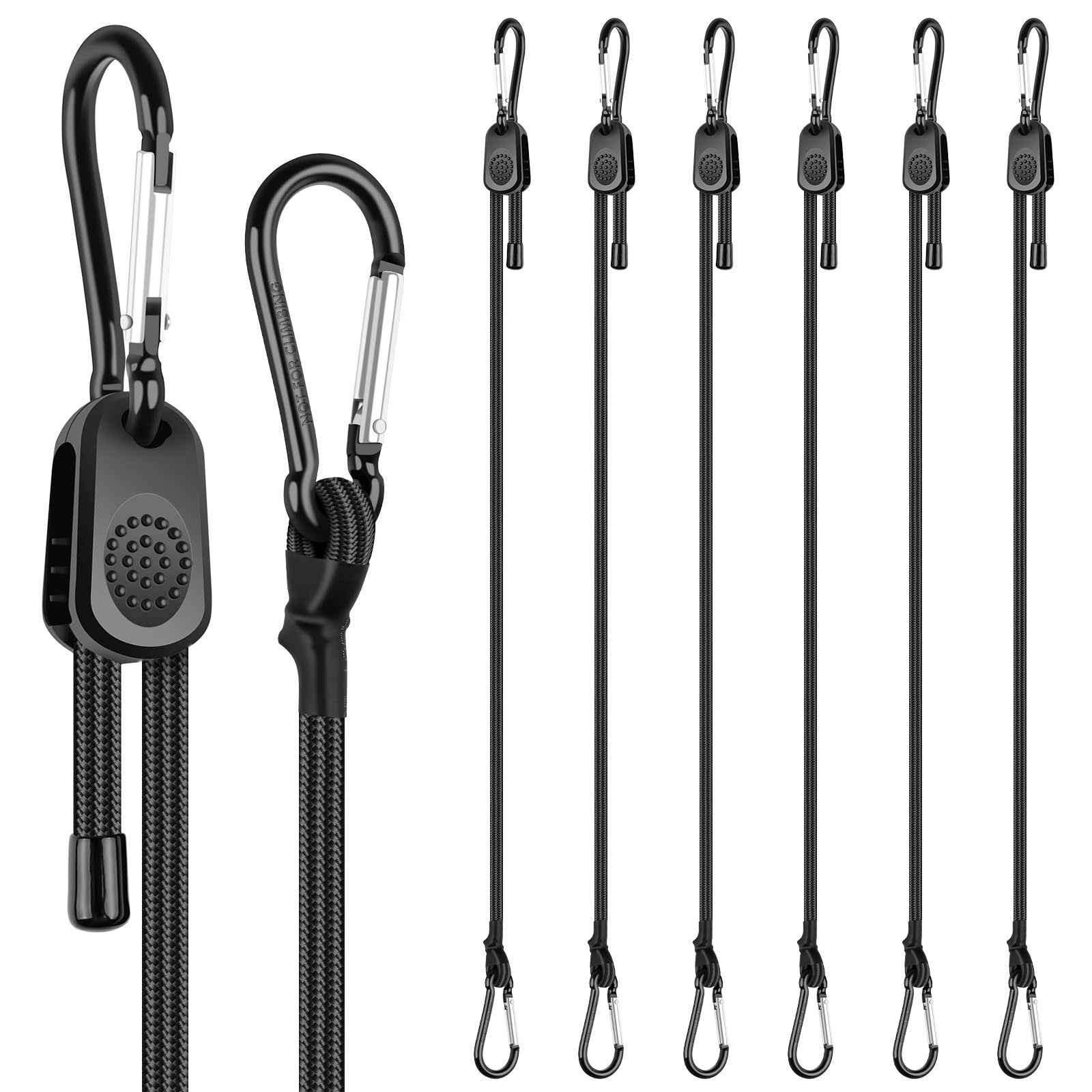 Bungee Cords with Hooks, 6 PCS Adjustable Bungee Cords with Carabiner Clips | Heavy Duty Bungee Straps - Freely Adjustable Length up to 100cm