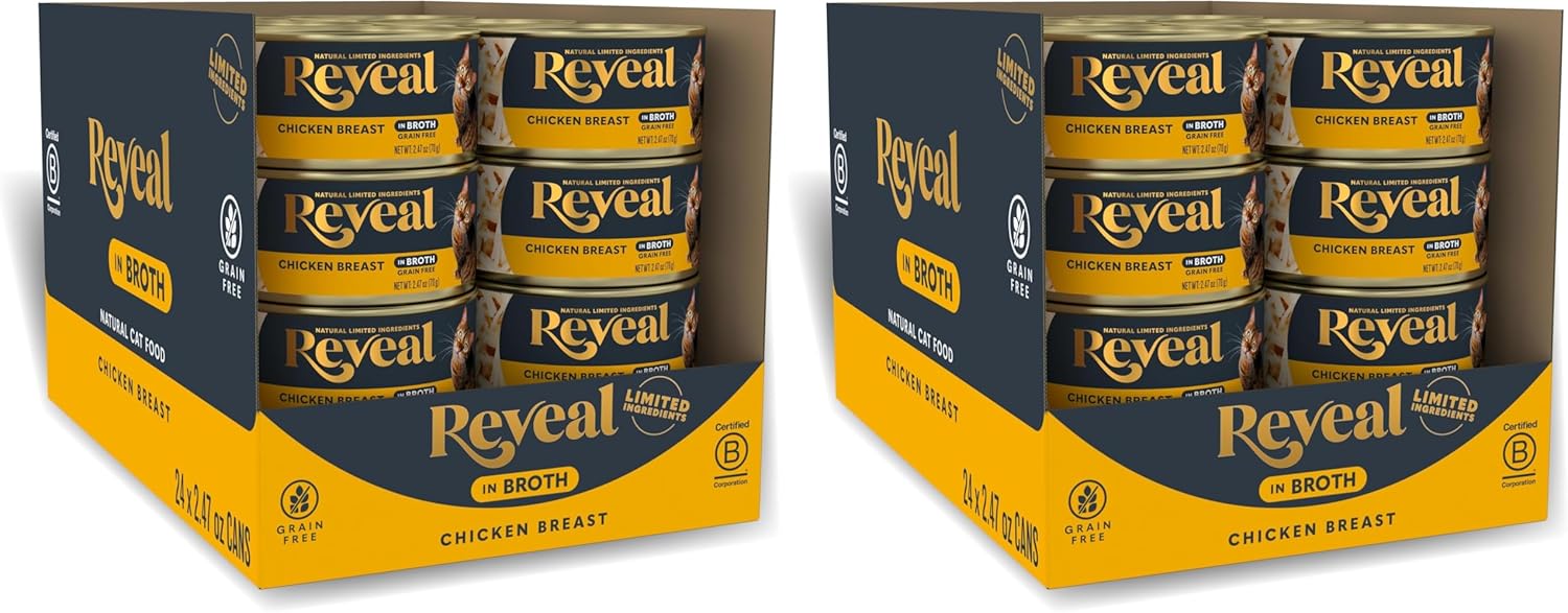 Reveal Natural Wet Canned Cat Food,Limited and Natural Ingredients,Grain Free,High Protein with No Artificial Additives,Chicken Breast in Broth (2.47 oz Cans),(Pack of 48)