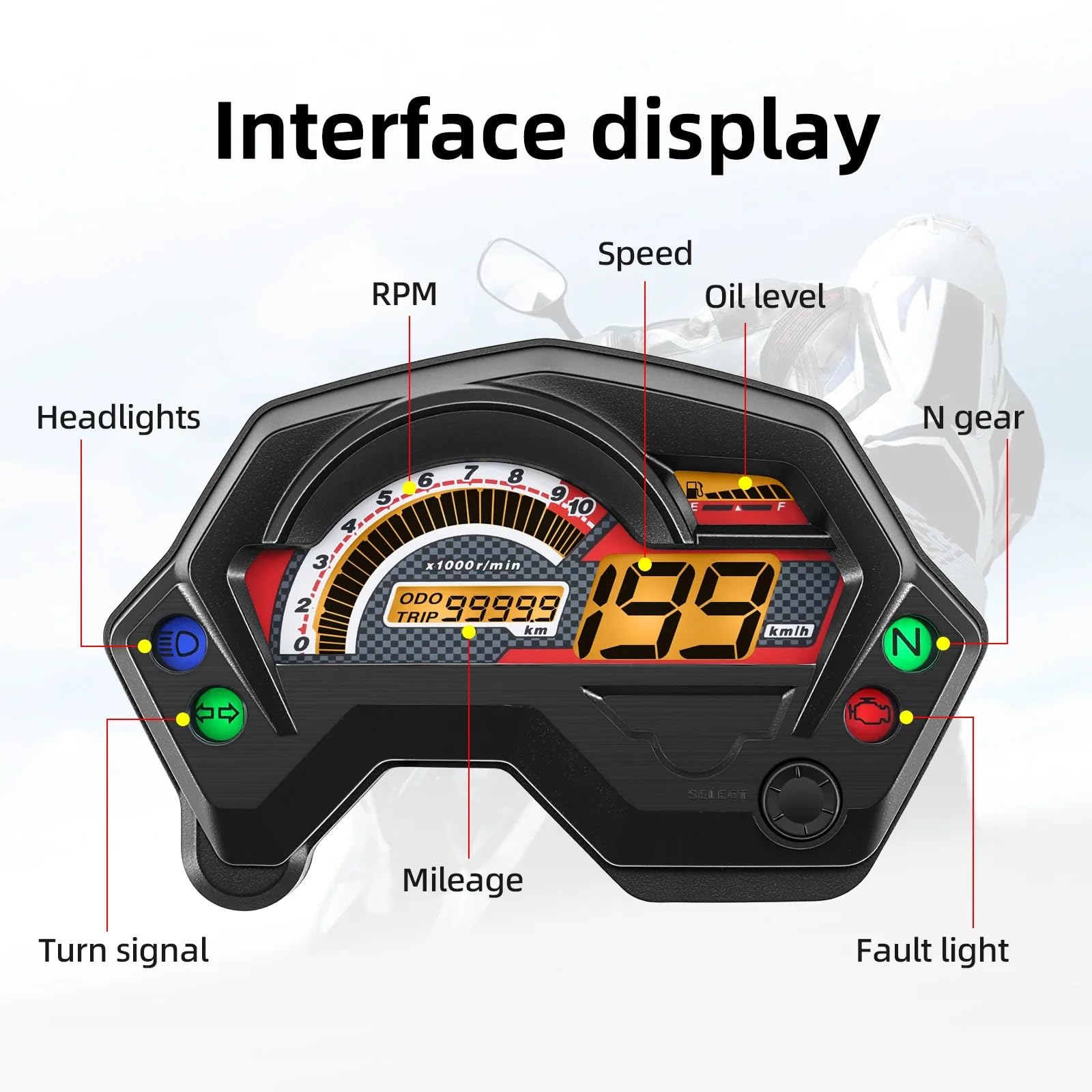 Gruppo Strumenti Contachilometri Tachimetro digitale universale per moto adatto per Yamaha FZ S/FZ16/Fz V1/Fazer Contagiri contagiri cruscotto