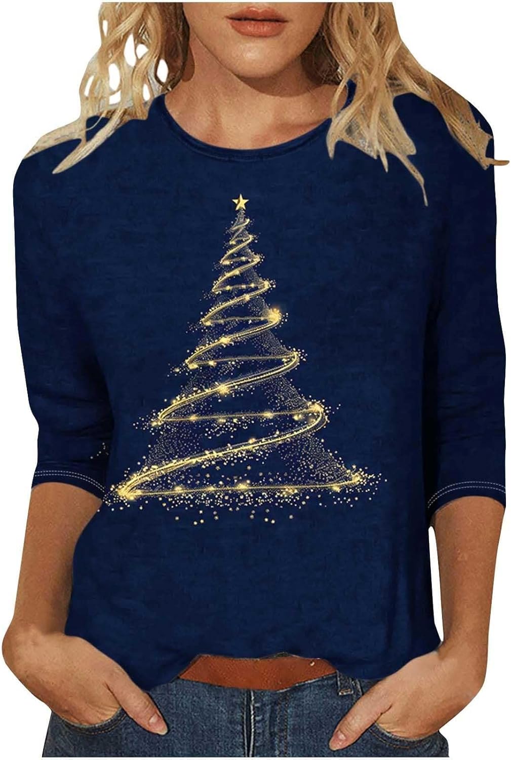 2024 Womens Christmas Shirts Fall Winter Dressy Casual Plus Size Xmas Scoop Neck Tees Blouse Cotton Crewneck Tshirt