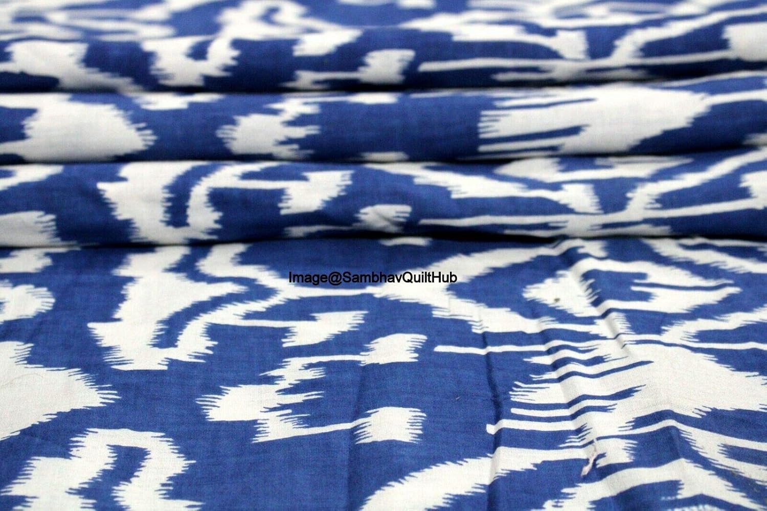 Voile Ekat Handblock Fabric for Floral Ikat Print Cotton Sewing,Crafting, Dressmaking, Running Natural Dye Sanganeri Indian Floral Print Fabric by The Yard Width 44 Inches (Blue, 3 Yard)