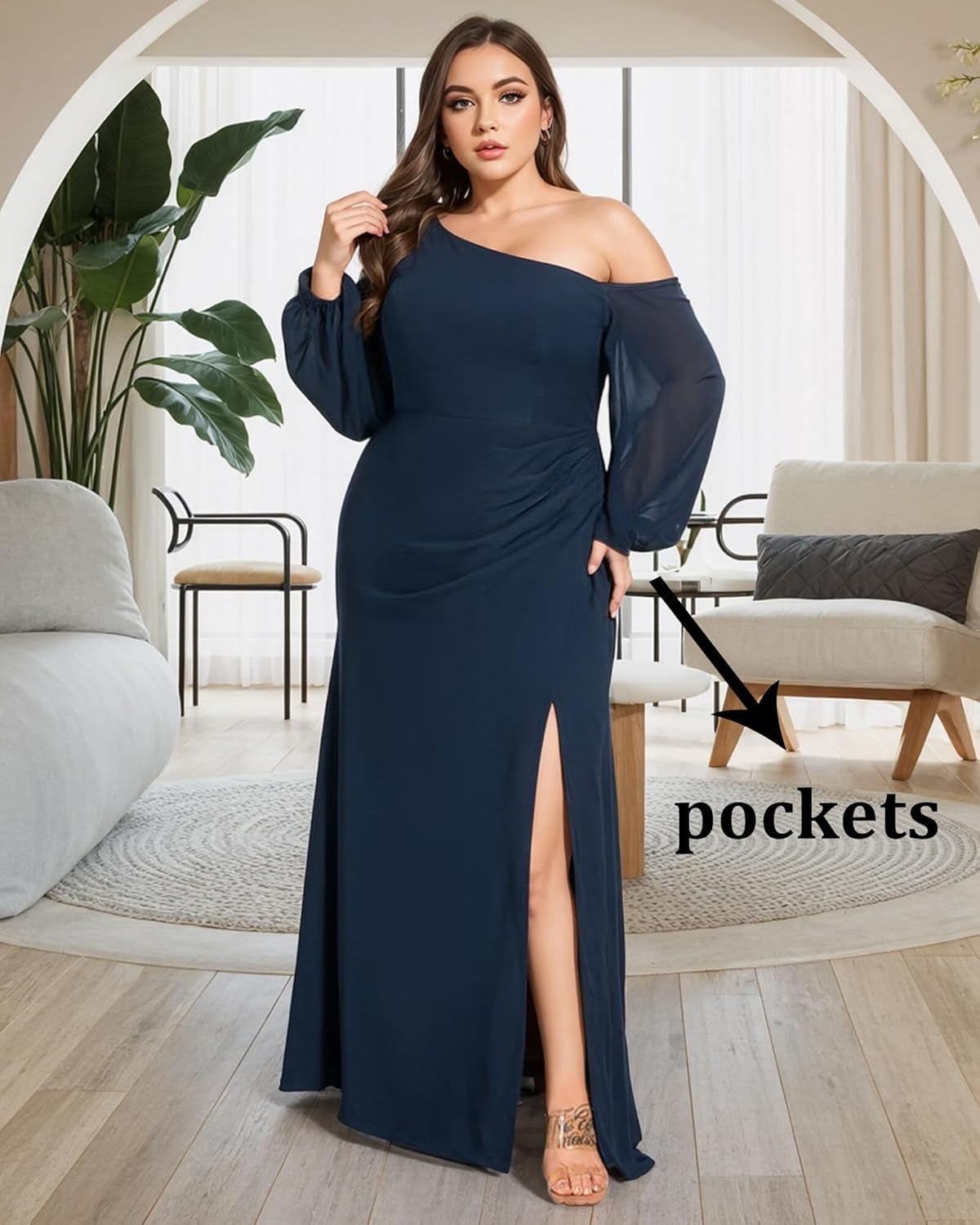 AKLASU One Shoulder Bridesmaid Dresses for Women Chiffon Long Sleeve Wedding Guest Dresses Formal Evening Dress with Slit - Image 5