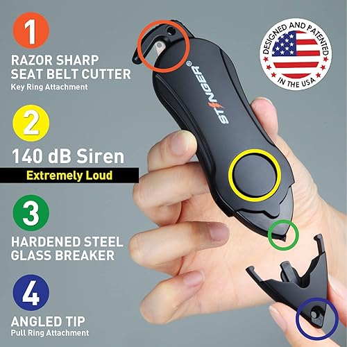 Miniatura 2 de Alarma personal de emergencia, alarma de seguridad, cortador de cinturón de seguridad, cortador de vidrio, llavero de autodefensaprotección, suena