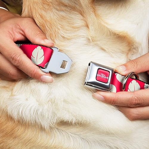 Miniatura 8 de Buckle-Down Collar de perro hebilla de cinturón de seguridad Lilo Stitch Bounding Lilo vestido hojas rojo marfil 11 a 17 pulgadas 1.0 pulgadas de