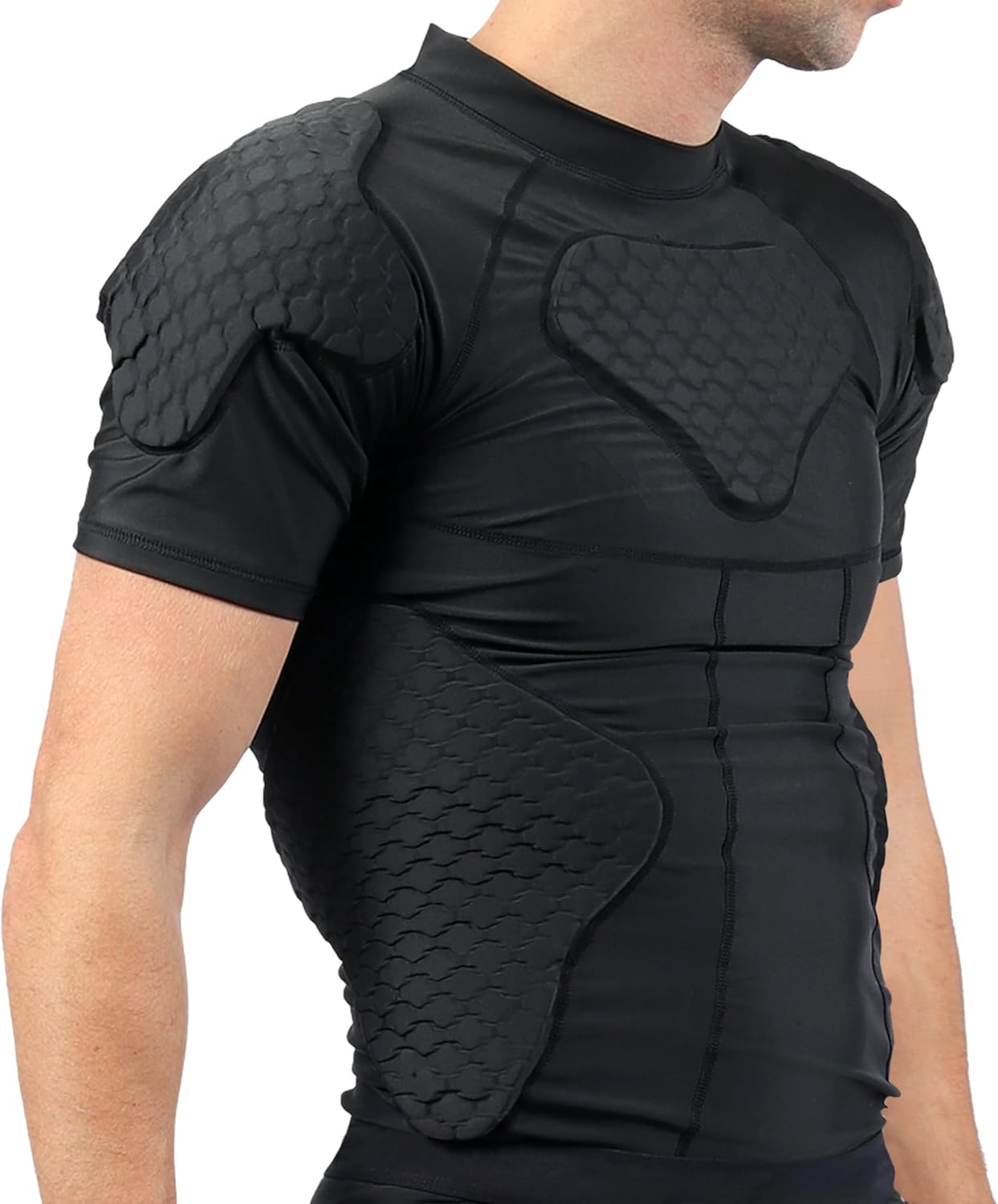 Men Padded Football Shirt Rib Chest Shoulder Protector Heart Guard Padded Compression Shirt 6-Pads Protective Gear for Baseball,Basketball