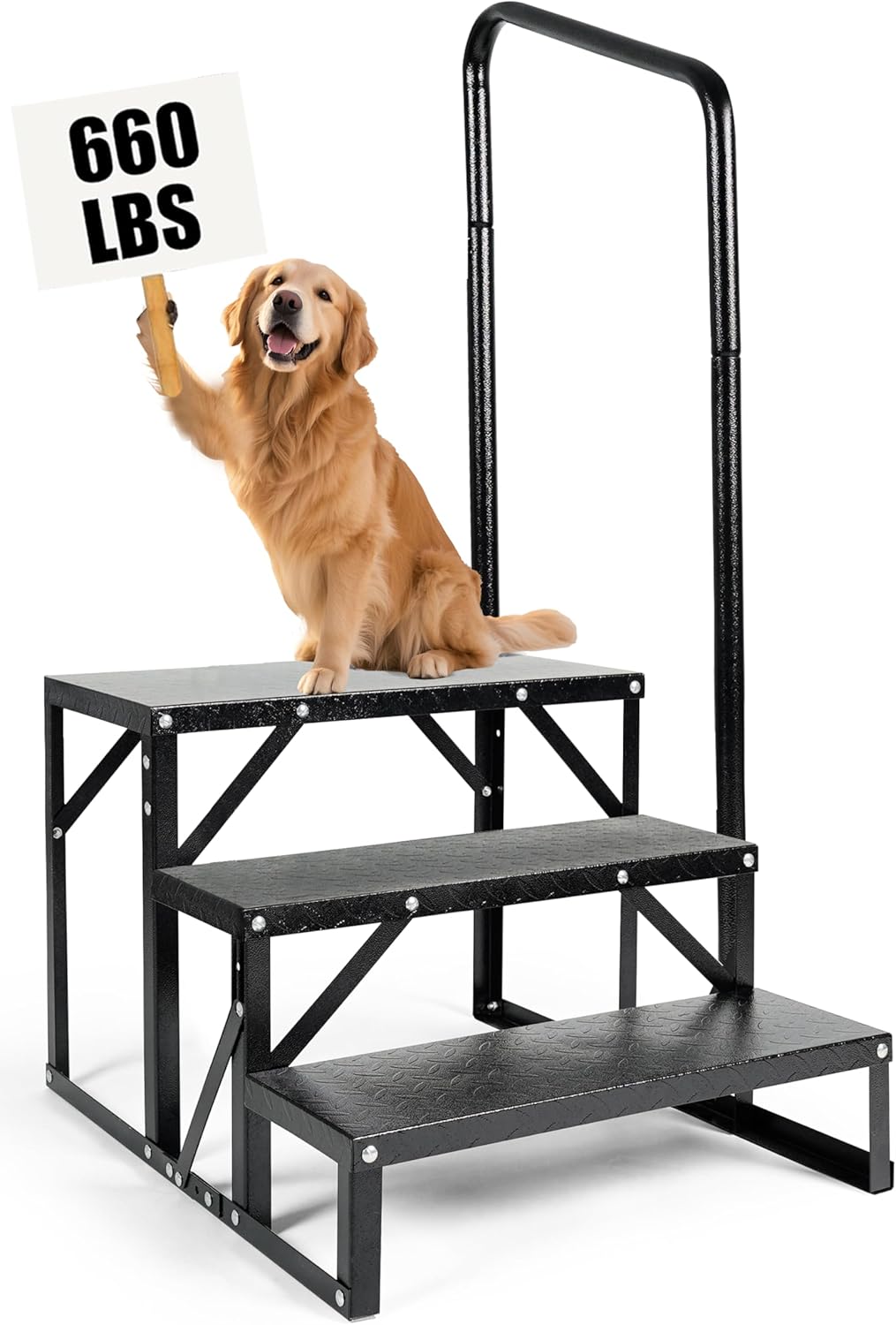 RV Steps with Handrail, 3 Step Heavy Duty Outdoor RV Stairs with Non-Slip Tread, Portable Travel Trailer Steps for Camper, Mobile Home, Hot Tub, 5th Wheel, Anti-Slip Platform