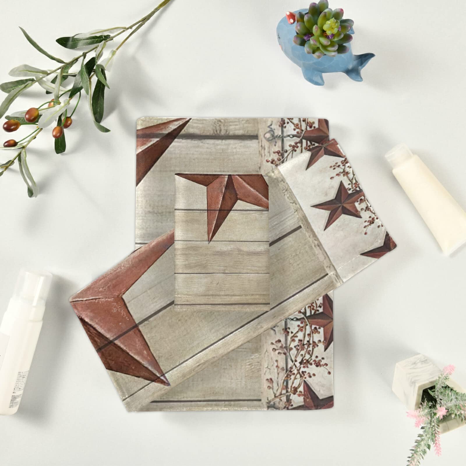 AIYOOLER Western Hand Towels Set Of 2 – Rustic Texas Star Teal Wood Plank Design, 14.4x28.3 Inches