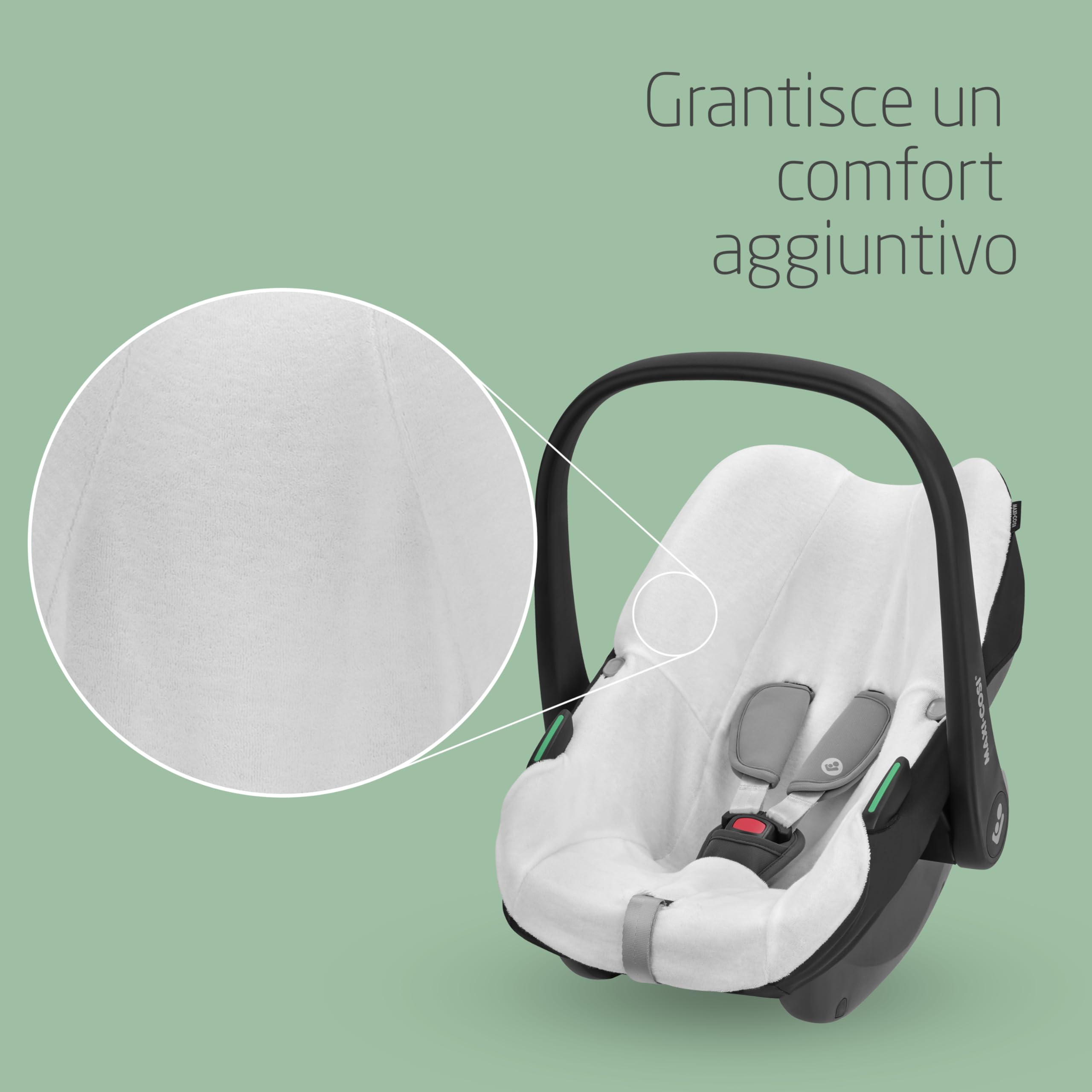 Maxi-Cosi Rivestimento Seggiolino Auto in cotone organico per CabrioFix i-Size / Pebble S, Copri seggiolino per neonati, Morbido, Materiale traspirante che assorbe l'umidità, Natural White