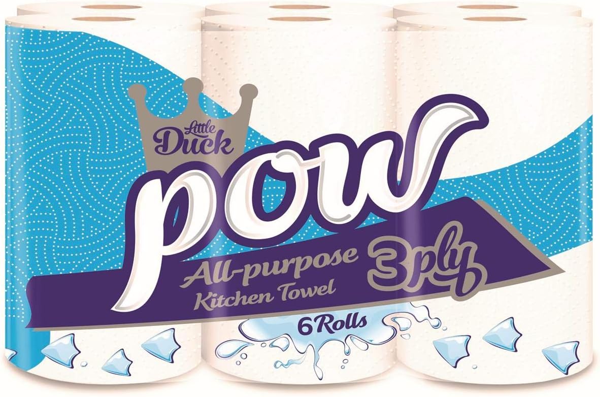 Task Pow 3 Ply Kitchen Roll All-Purpose Paper Towel (4 Packs of 6 - Total 24 Rolls)
