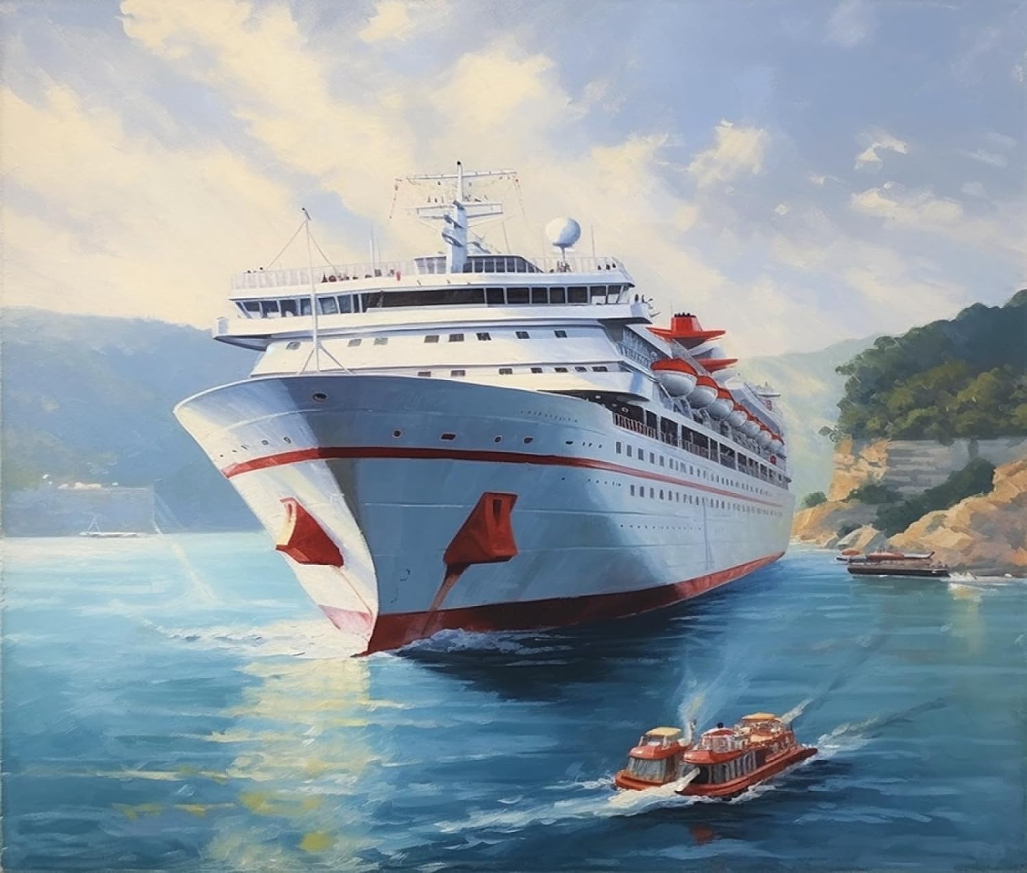 DIY Filling Oil Canvas Paint by Number Kit Cruise Ship Ship,Tropical Island Sea Landscape with Brushes and Acrylic Pigment DIY Canvas Painting for Adults Beginner,40x50cm