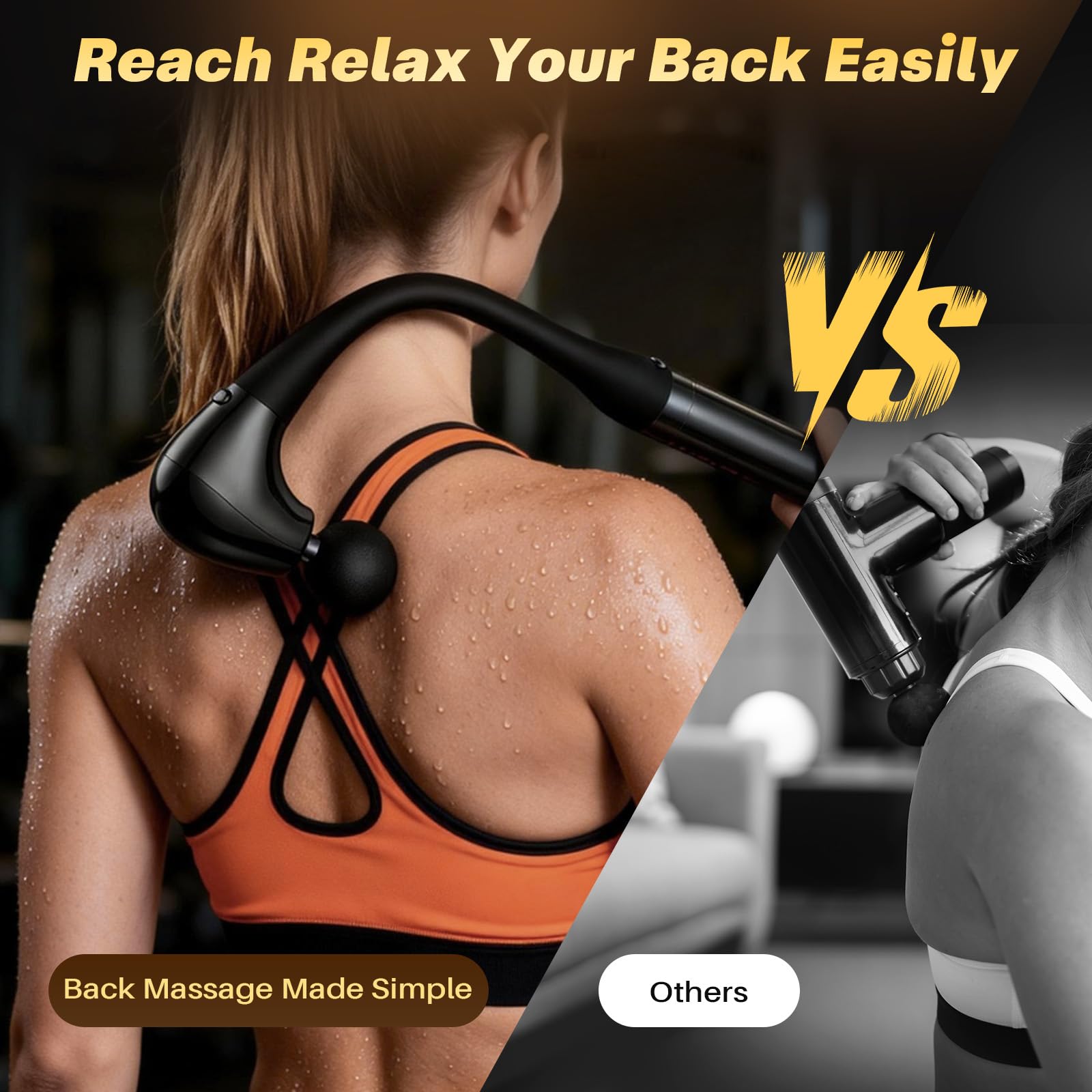 G4D - Pistola de fascia con mango largo desmontable en forma de U, percusión de tejido profundo de 10 mm, motor sin escobillas, hasta 2800 RPM, carga rápida tipo C, incluye 4 cabezales de