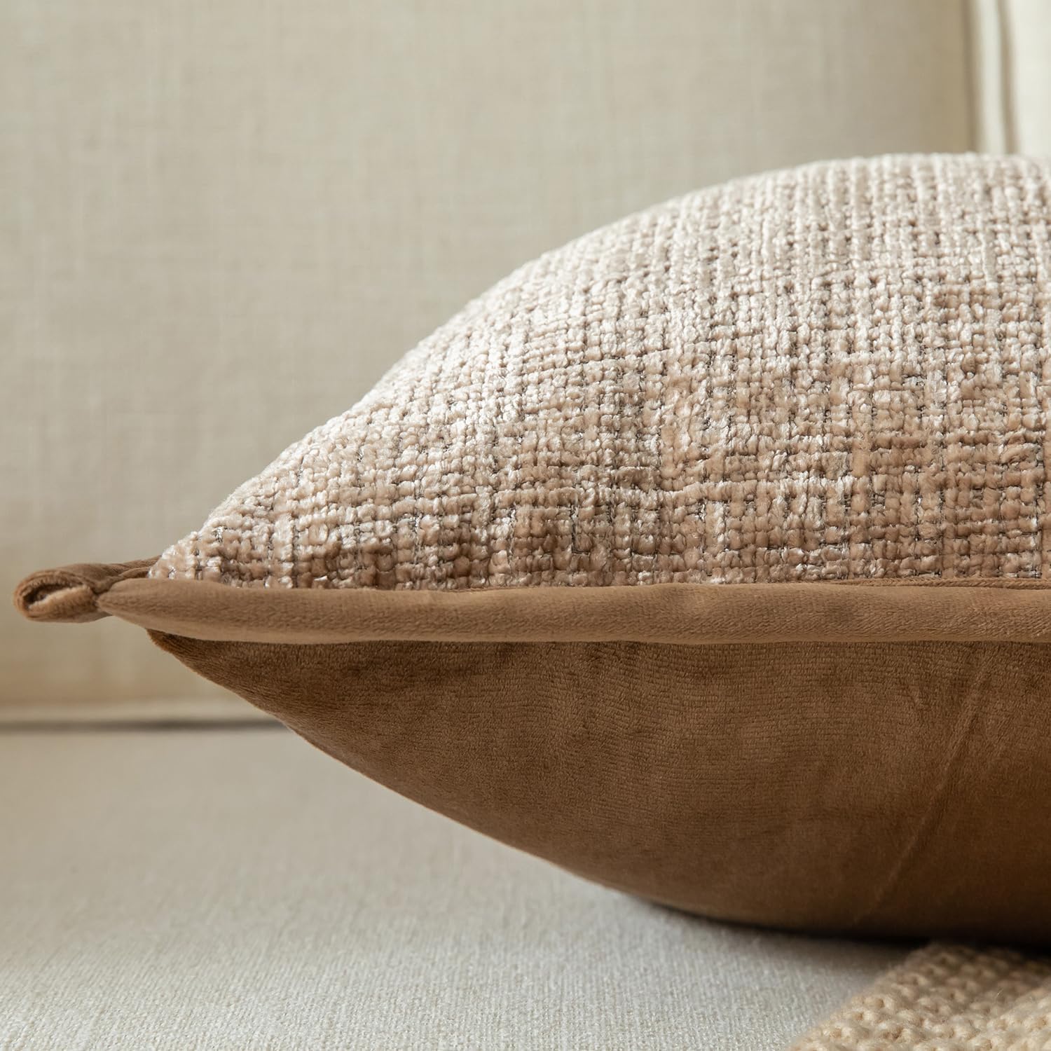 Yaertun Pack of 2 Chenille Textured Decorative Throw Pillow Covers Accent Solid Cushion Cover Soft Cozy Pillow Case with Velvet Back for Couch Sofa Bed Living Room 12x20 Inch Camel - Image 5