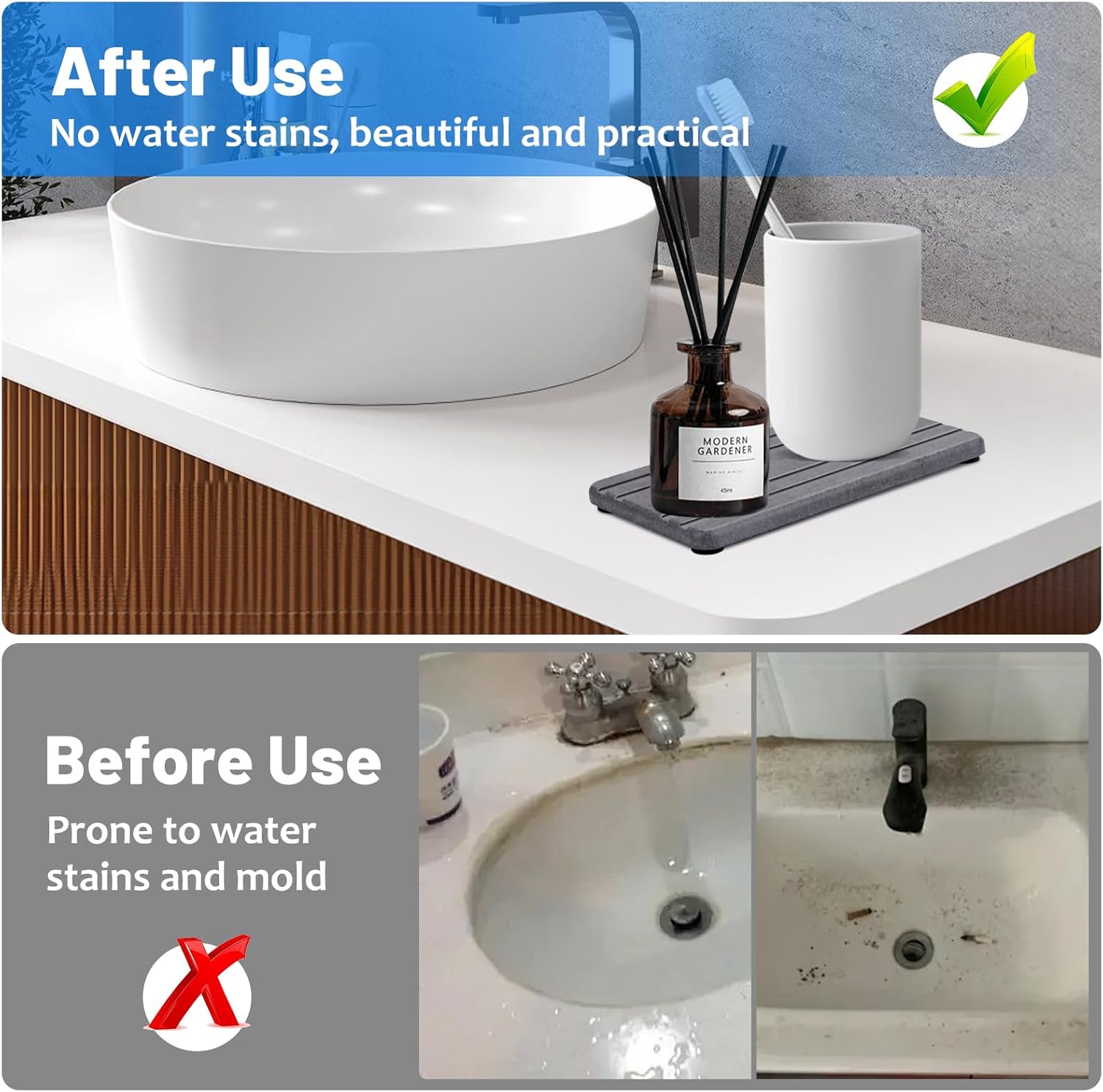 3PCS Stone Drying Tray,Water Absorbing Stone Tray,Countertop Fast Drying Counter Trays, Quick Dry,3.94x7.87 Inch and 3.94x3.94 Inch Grey - Image 6