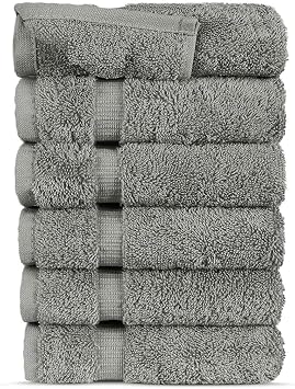 FTB Classic Washcloths Set 6 Piece Washcloths (Gray, 6 Washcloths)