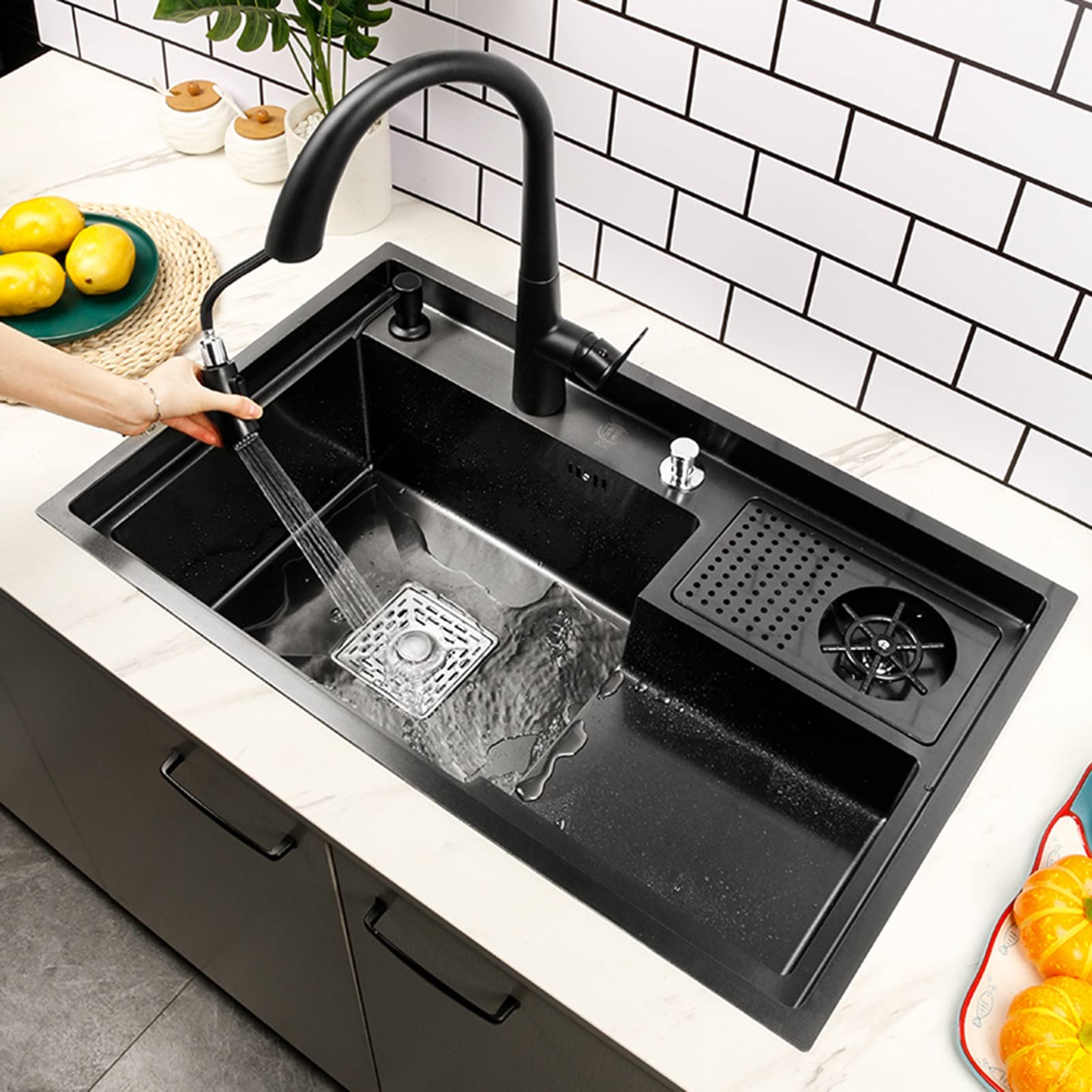 Cucina a Una Vasca lavabicchieri, lavabicchieri da banco in Acciaio Inox, lavabicchieri, lavabicchieri, lavabicchieri per Hotel, Bar, ristoranti (Colore: Nero-B, dimens