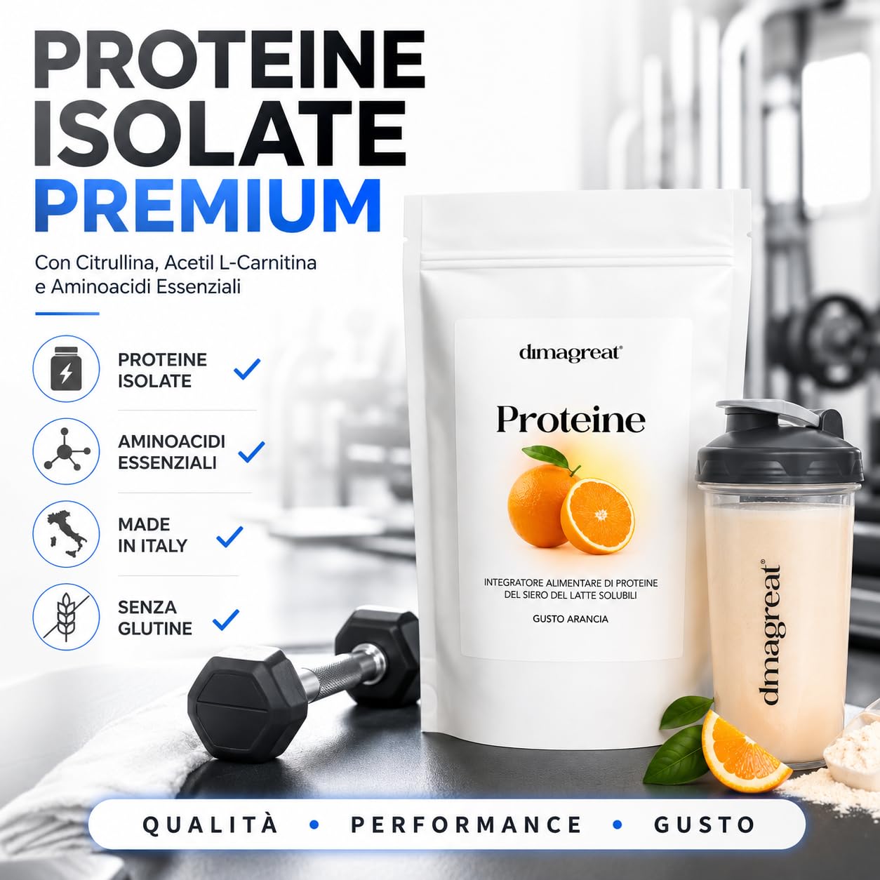DIMAGREAT Proteine in Polvere Isolate 400g Gusto Vaniglia, Made in Italy - Con Citrullina, Acetil L Carnitina e Aminoacidi Essenziali (Vaniglia, 400g)