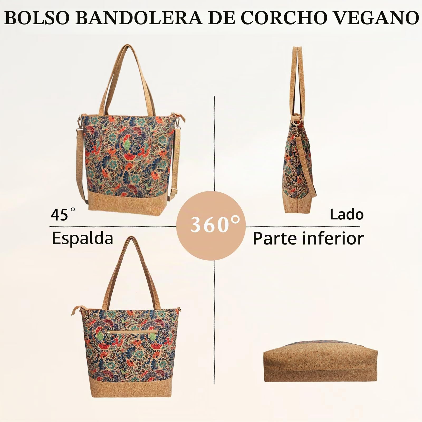 boshiho Bolso grande de corcho para mujer, bolso de mano y bandolera con 2 neceseres, para escuela, oficina, trabajo, viajes, excursiones, compras, madre, novia, como regalo