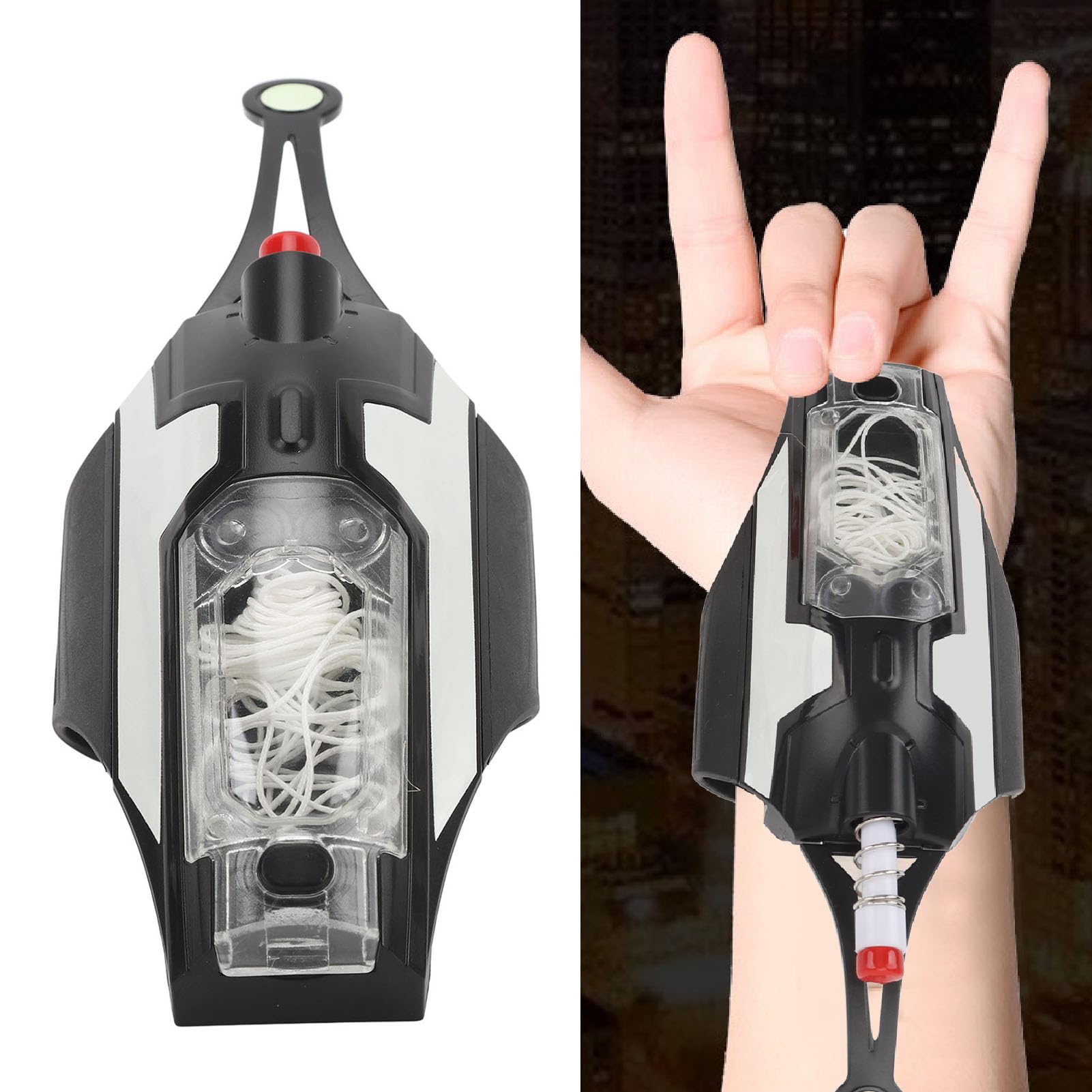 AUNMAS Spider Silk Launcher, Giocattolo Sputa Corde Luminoso con Distanza di 2,5 M, Testa Magnetica e Ventosa per Bambini