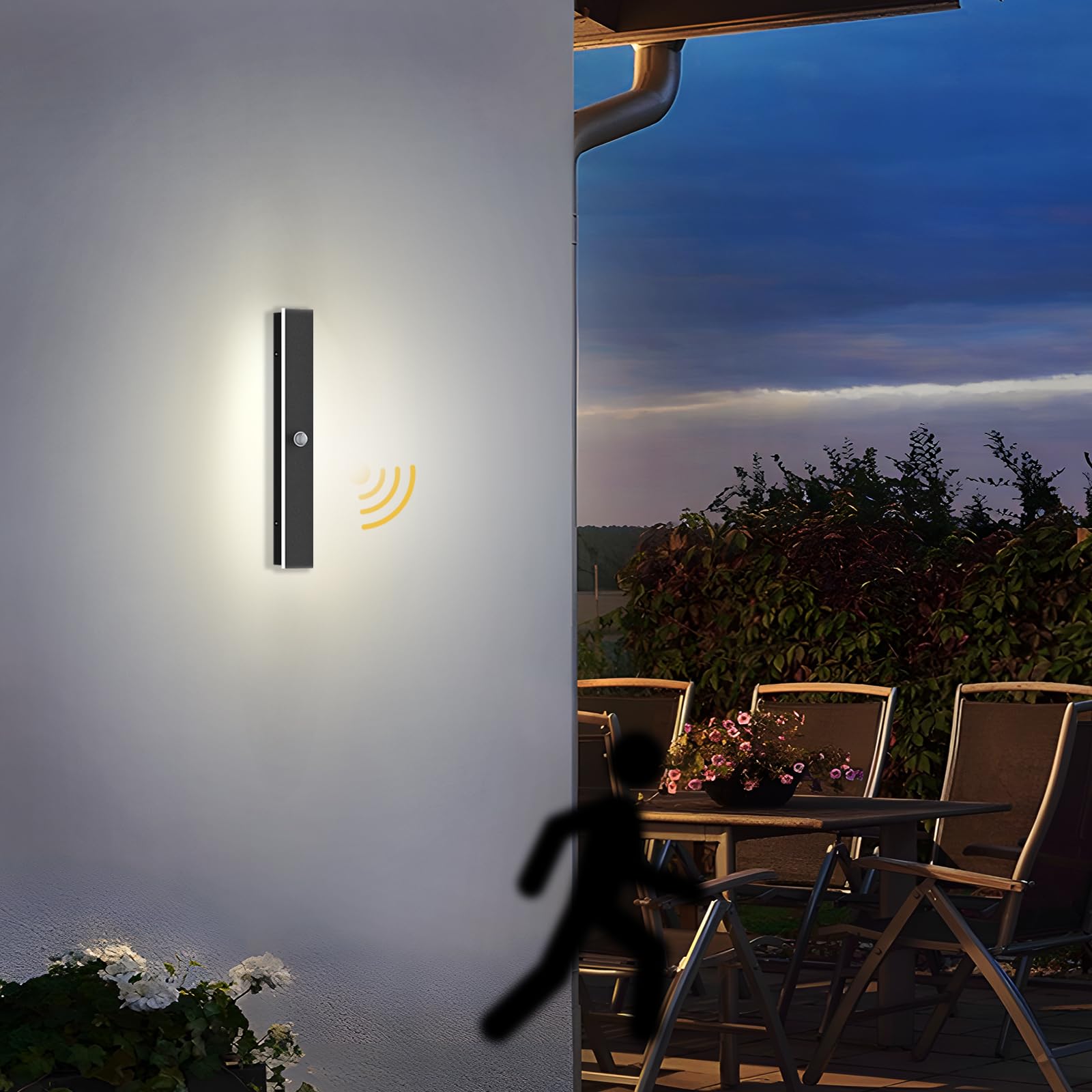 Lámpara de Pared de 40 cm con Detector de Movimiento para Exterior/Interior, Larga Lampara Pared con Detector de Movimiento LED Moderna Para Villa/Terraza