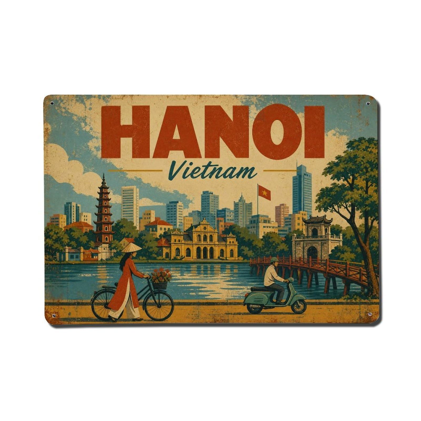 Hanoi Vietnam Historic City Landscape Heritage Travel Metal Tin Sign