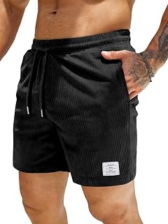 Men's Corduroy Shorts Casual Elastic Waist Drawstring Lightweight Summer Beach Shorts