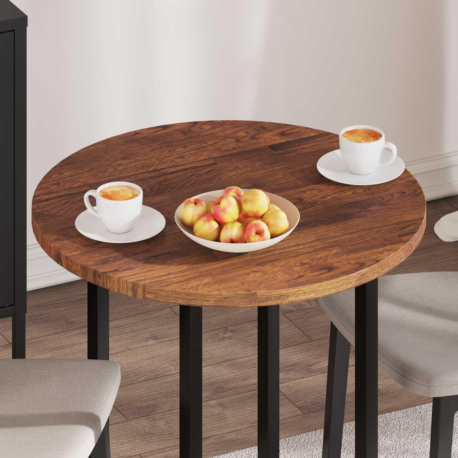 Piano da tavolo marrone chiaro in legno di rovere massiccio, Ø 70 x 2,5 cm, superficie in legno reversibile per cucina, ufficio, soggiorno, accessorio stabile per mobili fai da te, tavolo da