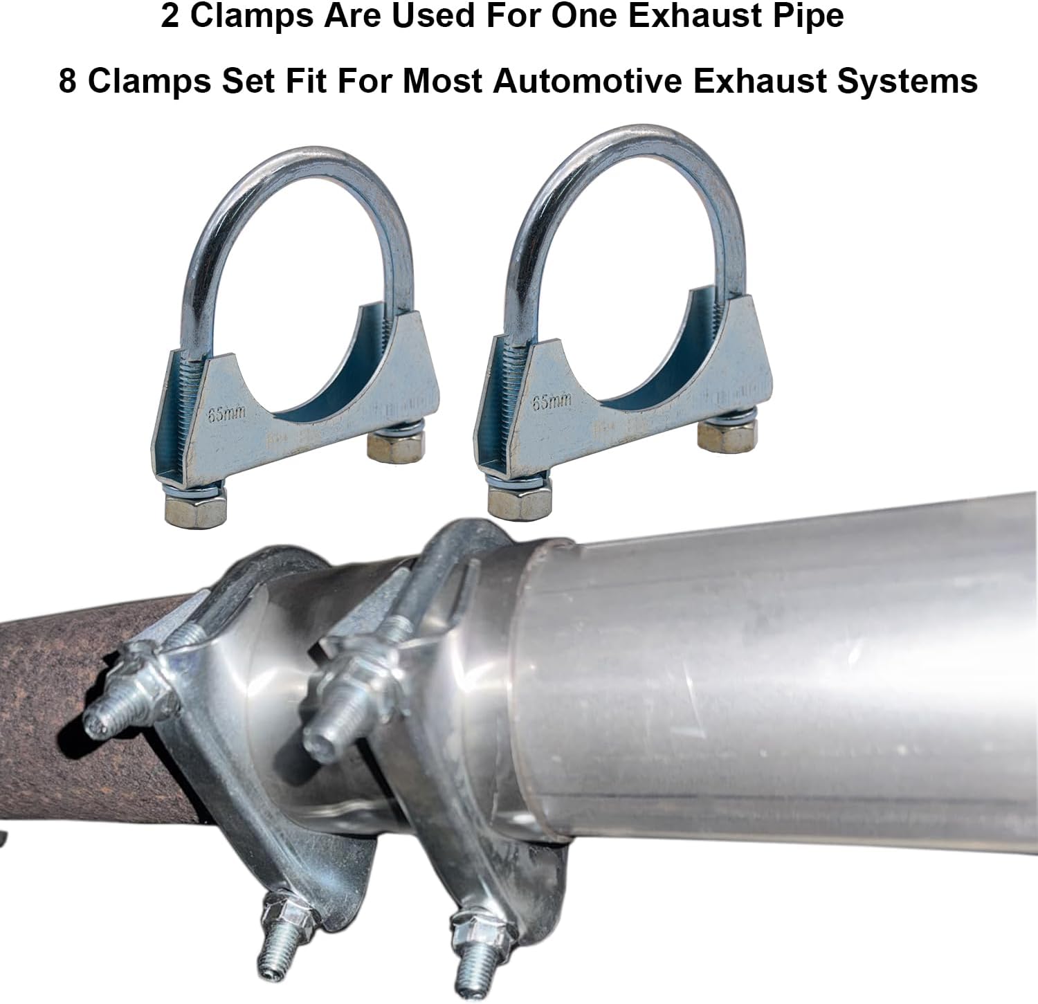 8-Pack 2.5" Exhaust Clamp U-Bolt Kit Heavy Duty Mild Steel With Zinc Coated Muffer Exhaust Clamp Hanger Fits For 2.5" Car Automotive Outer Diameter (OD) Exhaust Muffler Tip Pipe