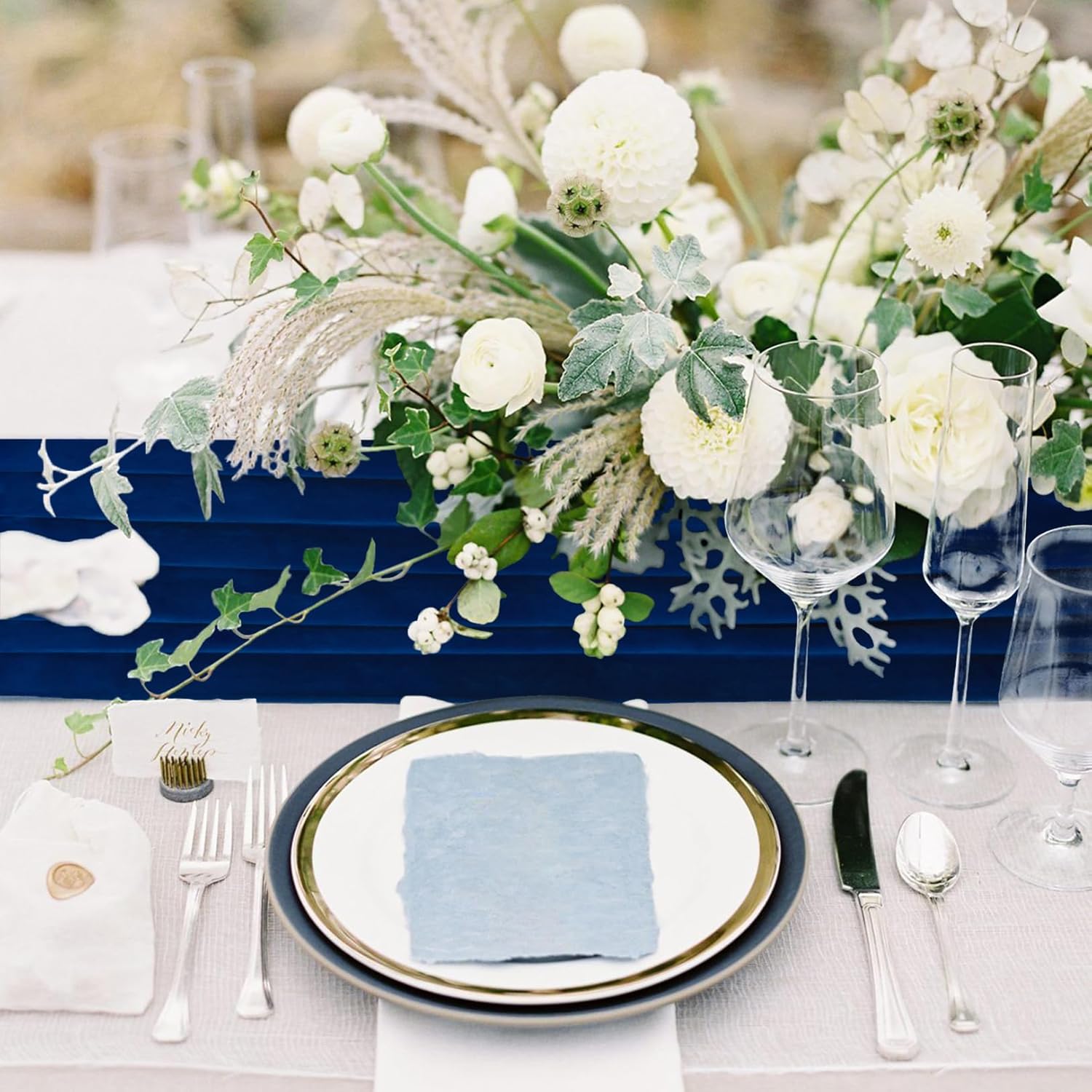 ShinyBeauty Velvet Table Runner Navy Blue 29" x120" Wedding Reception Soft Table Linen Rectangle Runner for Table Christmas Table Decor Dinner Table Runner for Banquet Prom